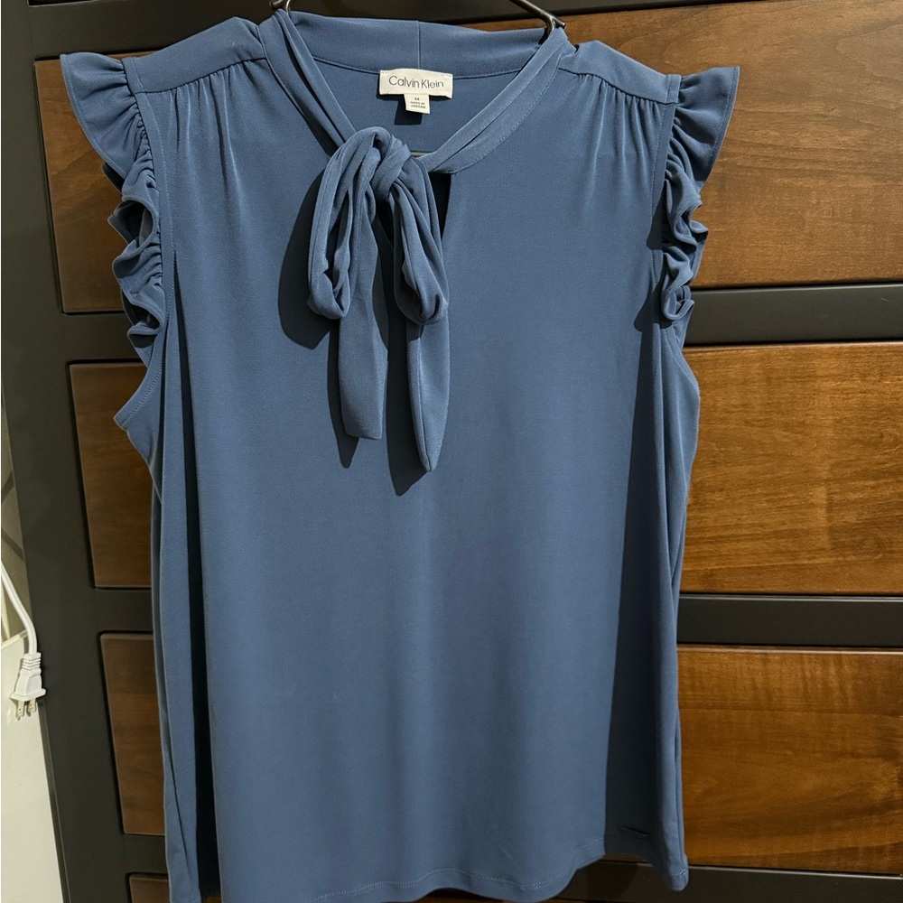 Calvin Klein Women's Navy Ruffle Sleeve Blouse
